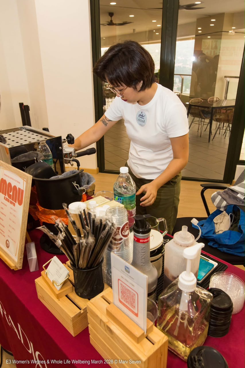 Paradices barista preparing drinks at the mobile coffee bar